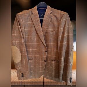 Barutti Sports Coat 58R/48R Tan Plaid With Elbow Patches - Mint Curated Quality